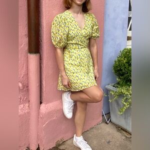 Lemon Print Wrap Dress by Gianni Bini